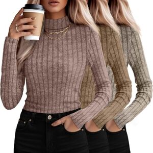 Women's Ribbed Knit Sweater - Brown, Tan, Cream